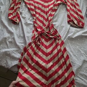 bebe Red and Cream Chevron Long Sleeve Dress